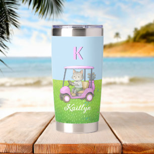 Charming Cat Pink Cart Purr-fectly on Par  Insulated Tumbler