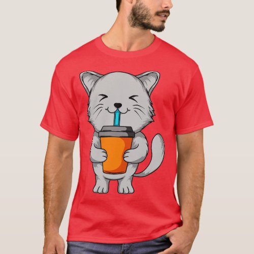 Charming Cat Sipping from a ToGo Cup Quirky Tee fo