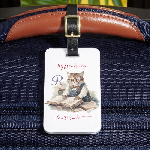 Charming Cats Friends Monogram Love to Read Luggage Tag