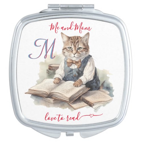 Charming Cats Mom Monogram Love to Read Compact Mirror