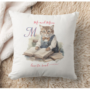 Charming Cats Mom Monogram Love to Read Throw Pillow