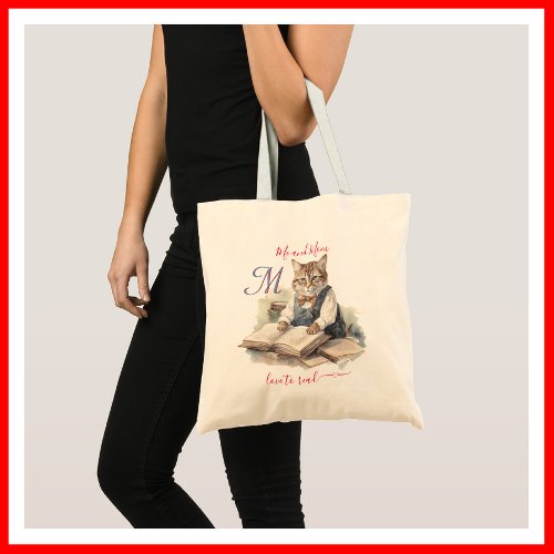 Charming Cats Mom Monogram Love to Read Tote Bag