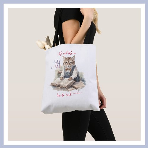 Charming Cats Mom Monogram Love to Read Tote Bag