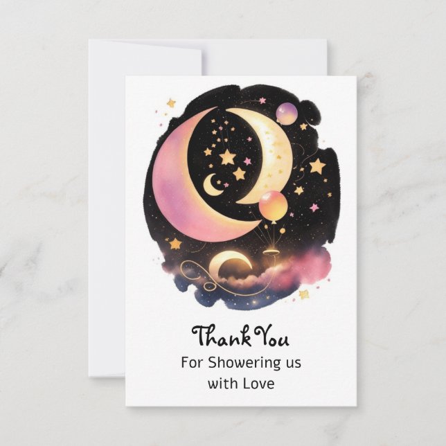 Charming Celestial Baby Girl Baby Shower Thank You Card (Front)