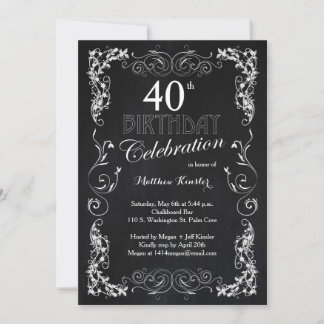 Charming Chalkboard 40th Birthday Party Invitation