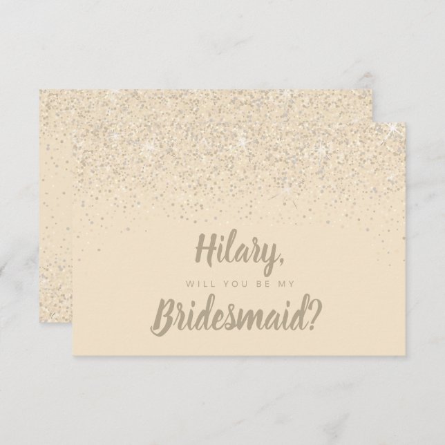 Charming Champagne Glitter Bridesmaid Card (Front/Back)