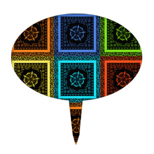 Charming Checkered Multicolored Pattern Art Design Cake Topper