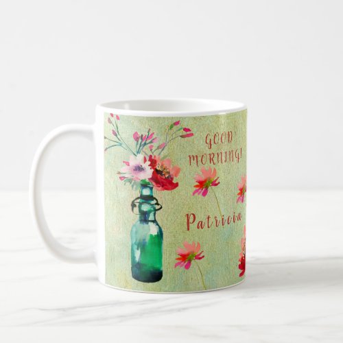 CHARMING CHEERFUL GREEN NAME FLORAL MUG