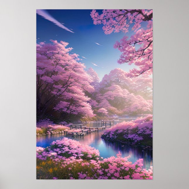 Charming Cherry Blossom Sunset Poster (Front)