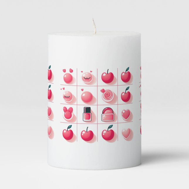 Charming Cherry Makeup Grid Pillar Candle (Front)