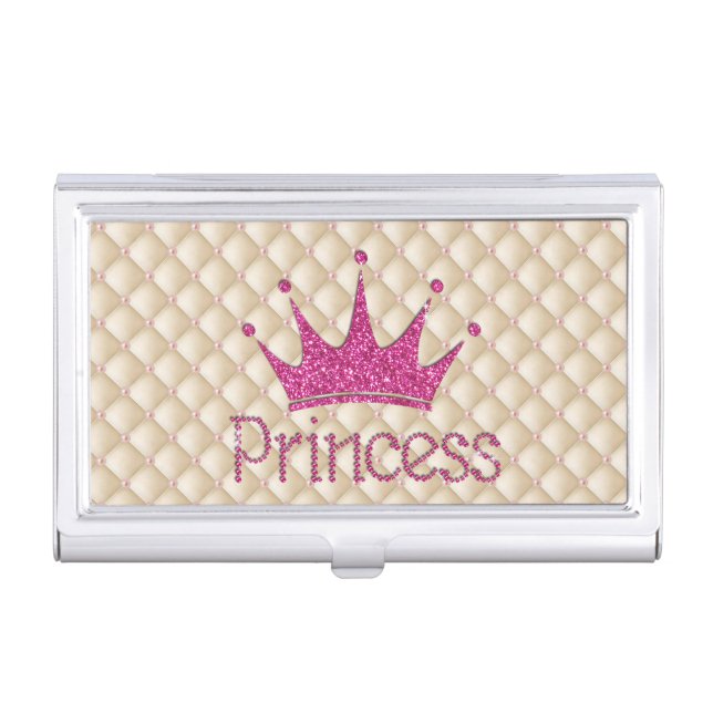 Charming Chic Pearls ,Tiara, Princess,Glittery Business Card Holder (Front)