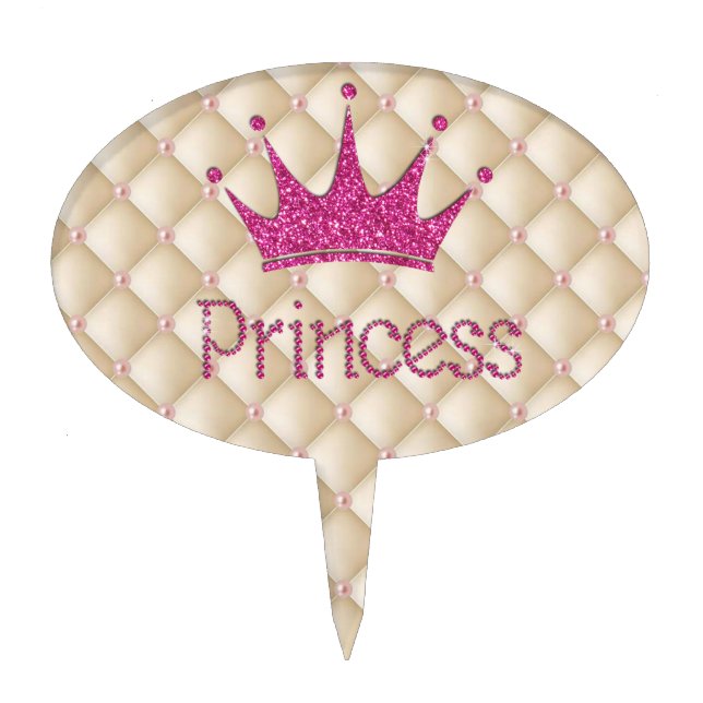 Charming Chic Pearls ,Tiara, Princess,Glittery Cake Topper (Front)