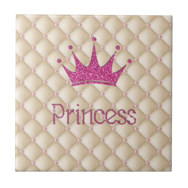 Charming Chic Pearls ,Tiara, Princess,Glittery Ceramic Tile (Front)