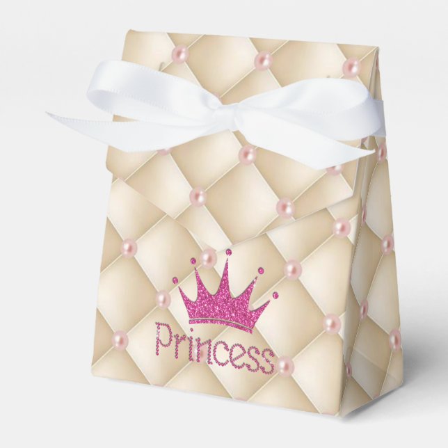 Charming Chic Pearls ,Tiara, Princess,Glittery Favor Boxes (Front Side)