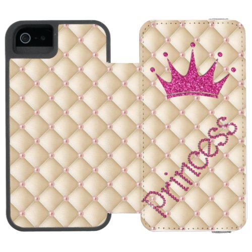 Charming Chic Pearls Tiara PrincessGlittery iPhone SE55s Wallet Case