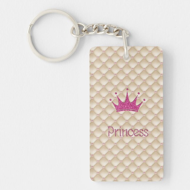 Charming Chic Pearls ,Tiara, Princess,Glittery Keychain (Front)