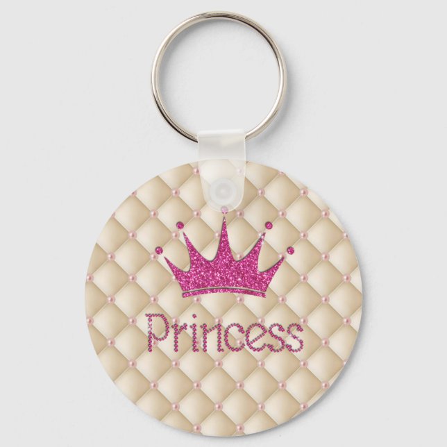 Charming Chic Pearls ,Tiara, Princess,Glittery Keychain (Front)