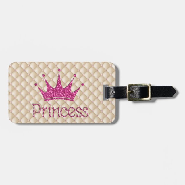 Charming Chic Pearls ,Tiara, Princess,Glittery Luggage Tag (Front Horizontal)