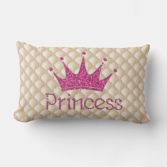 Charming Chic Pearls ,Tiara, Princess,Glittery Lumbar Pillow (Front)