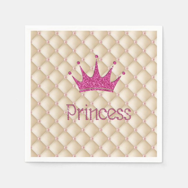Charming Chic Pearls ,Tiara, Princess,Glittery Paper Napkins (Front)