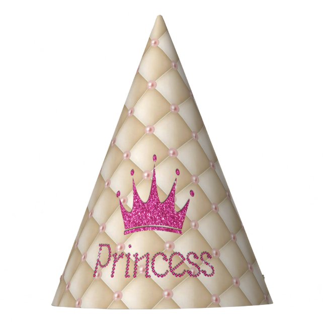 Charming Chic Pearls ,Tiara, Princess,Glittery Party Hat (Front)