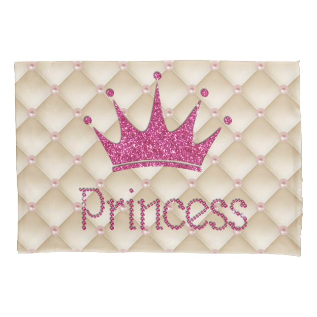 Charming Chic Pearls ,Tiara, Princess,Glittery Pillow Case (Front)