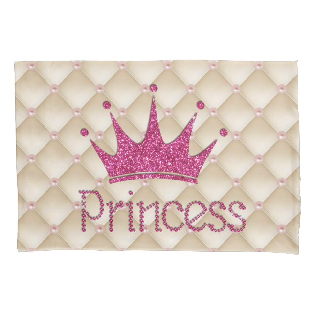 Charming Chic Pearls ,Tiara, Princess,Glittery Pillow Case (Front-Left)