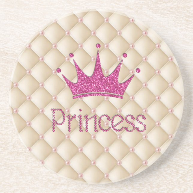 Charming Chic Pearls ,Tiara, Princess,Glittery Sandstone Coaster (Front)