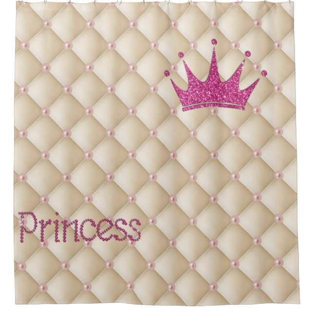 Charming Chic Pearls ,Tiara, Princess,Glittery Shower Curtain (Front)