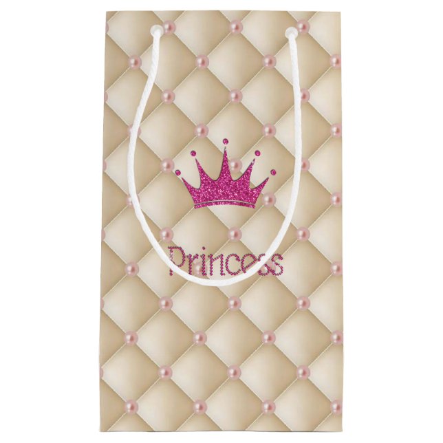 Charming Chic Pearls ,Tiara, Princess,Glittery Small Gift Bag (Front)