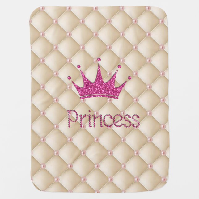 Charming Chic Pearls ,Tiara, Princess,Glittery Stroller Blanket (Front)