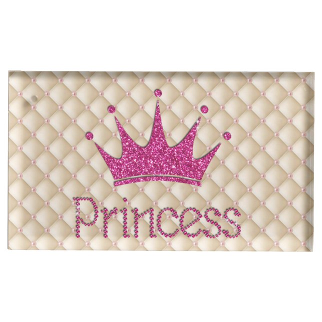 Charming Chic Pearls ,Tiara, Princess,Glittery Table Card Holder (Front)