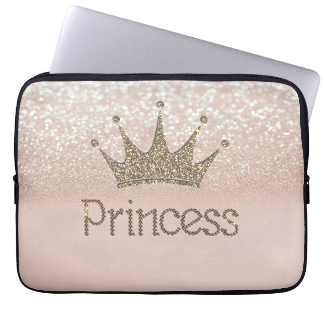 Charming Chic Tiara Princess,Glitter Bokeh Laptop Sleeve (Front)
