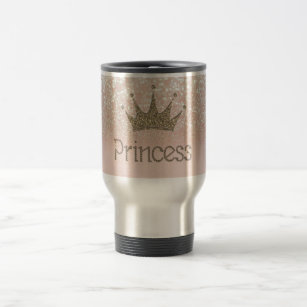 Charming Chic Tiara, Princess, Glitter Bokeh Travel Mug
