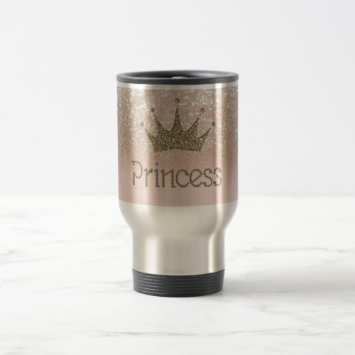 Charming Chic Tiara Princess Glitter Bokeh Travel Mug