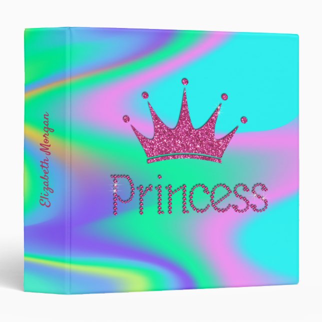 Charming Chic Tiara Princess Holographic 3 Ring Binder (Front/Spine)
