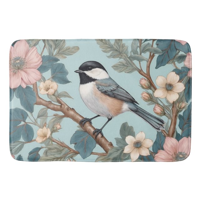 Charming Chickadee Bird Bath Mat (Front)