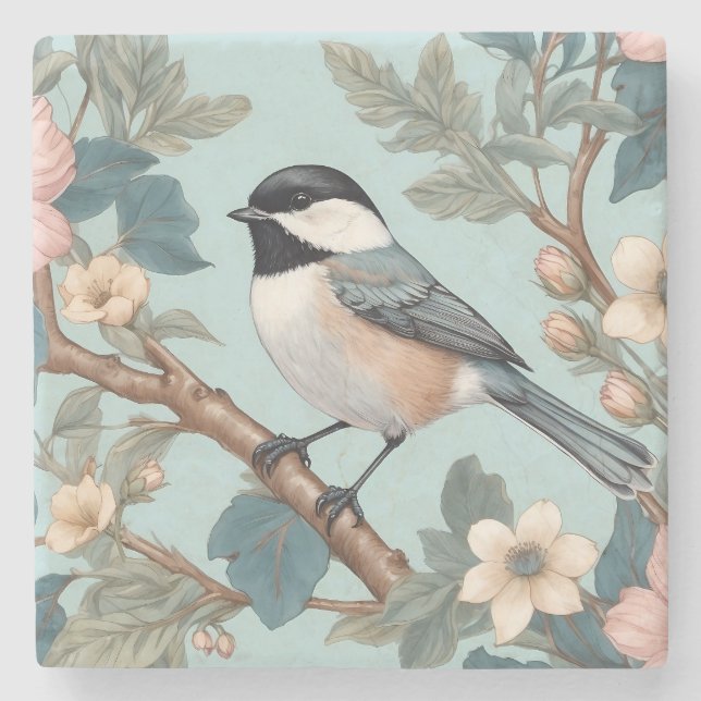 Charming Chickadee Bird Stone Coaster (Front)