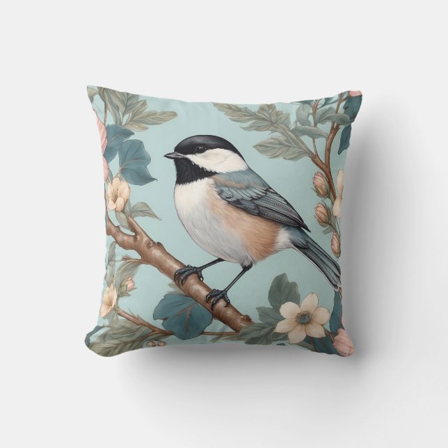 Charming Chickadee Bird Throw Pillow (Front)