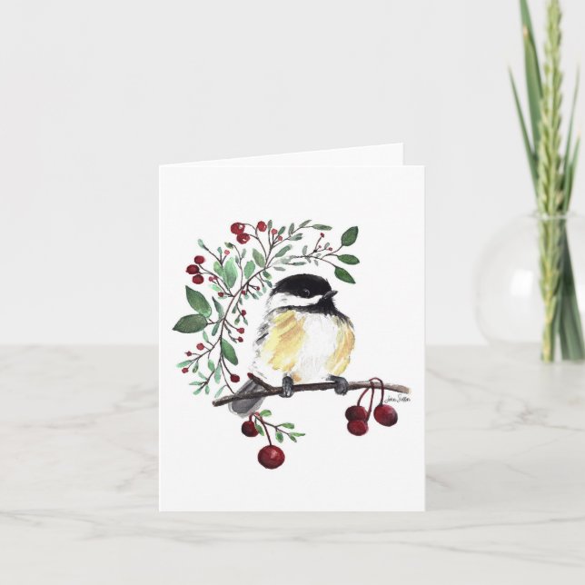 Charming Chickadee Watercolor Note Card (Front)