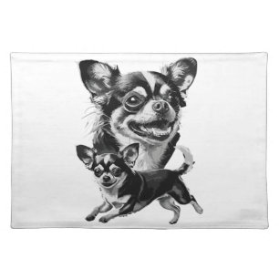 Charming Chihuahua Duo Black and White Pet Cloth Placemat