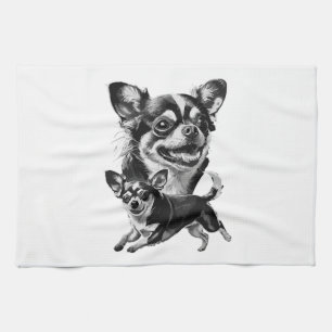 Charming Chihuahua Duo Black and White Pet Kitchen Towel