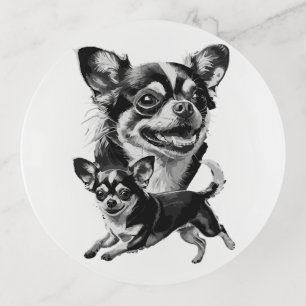 Charming Chihuahua Duo Black and White Pet Trinket Tray