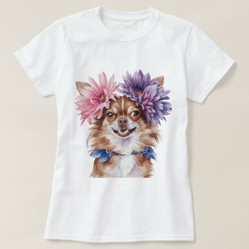 Charming Chihuahua Flower Crown Watercolor Print1 T_Shirt