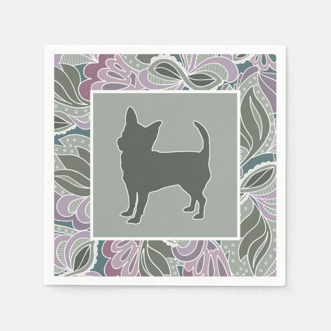 Charming Chihuahua in Sage Blush Garden Pattern, Paper Napkins (Front)
