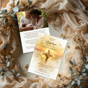 Charming Christian Wildflowers Cross-Shape Baptism Invitation