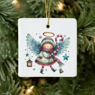 Charming Christmas Angel Modern Folk Art Style Ceramic Ornament
