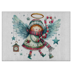 Charming Christmas Angel Modern Folk Art Style Cutting Board