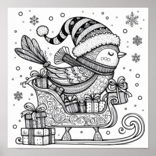 Charming Christmas Bird's Journey Coloring Poster