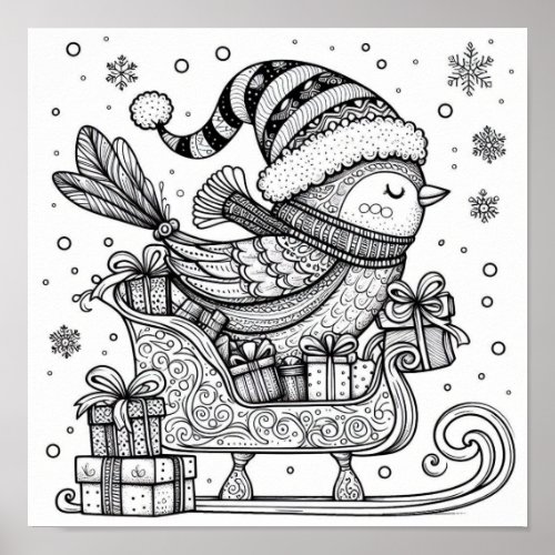 Charming Christmas Birds Journey Coloring  Poster